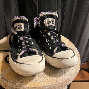 Converse Black Canvas Low-Top Sneakers with Multicolor Frayed Trim